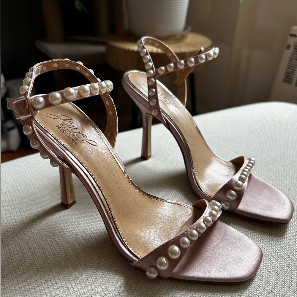 Badgley Mischka Pink Pearl-Embellished Heels